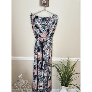 NWT Sandiva Womens Size L Tropical Strapless Jumpsuit Romper Stretch Belted